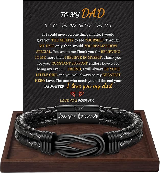 Gifts for Men Leather Bracelet Brown Braided Forever I Love You Gifts for Him Infinity Cuff Bracelets Birthday Gifts for Boyfriend Son Grandson Husband Dad Mens Fathers Day Gift