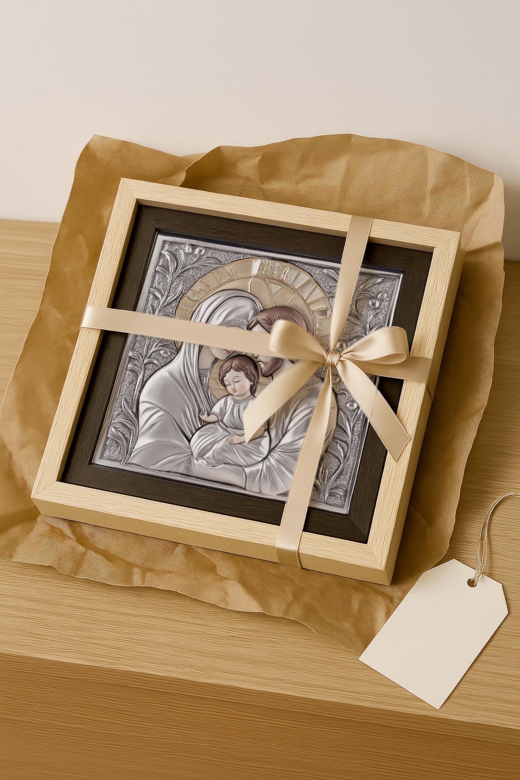 ConKrea - Stampa Religiosa Sacra Famiglia 4 con Cornice Artigianale 30x30 cm | Icona Religiosa da Parete Incorniciata | Quadro Sacro per Casa o Regalo