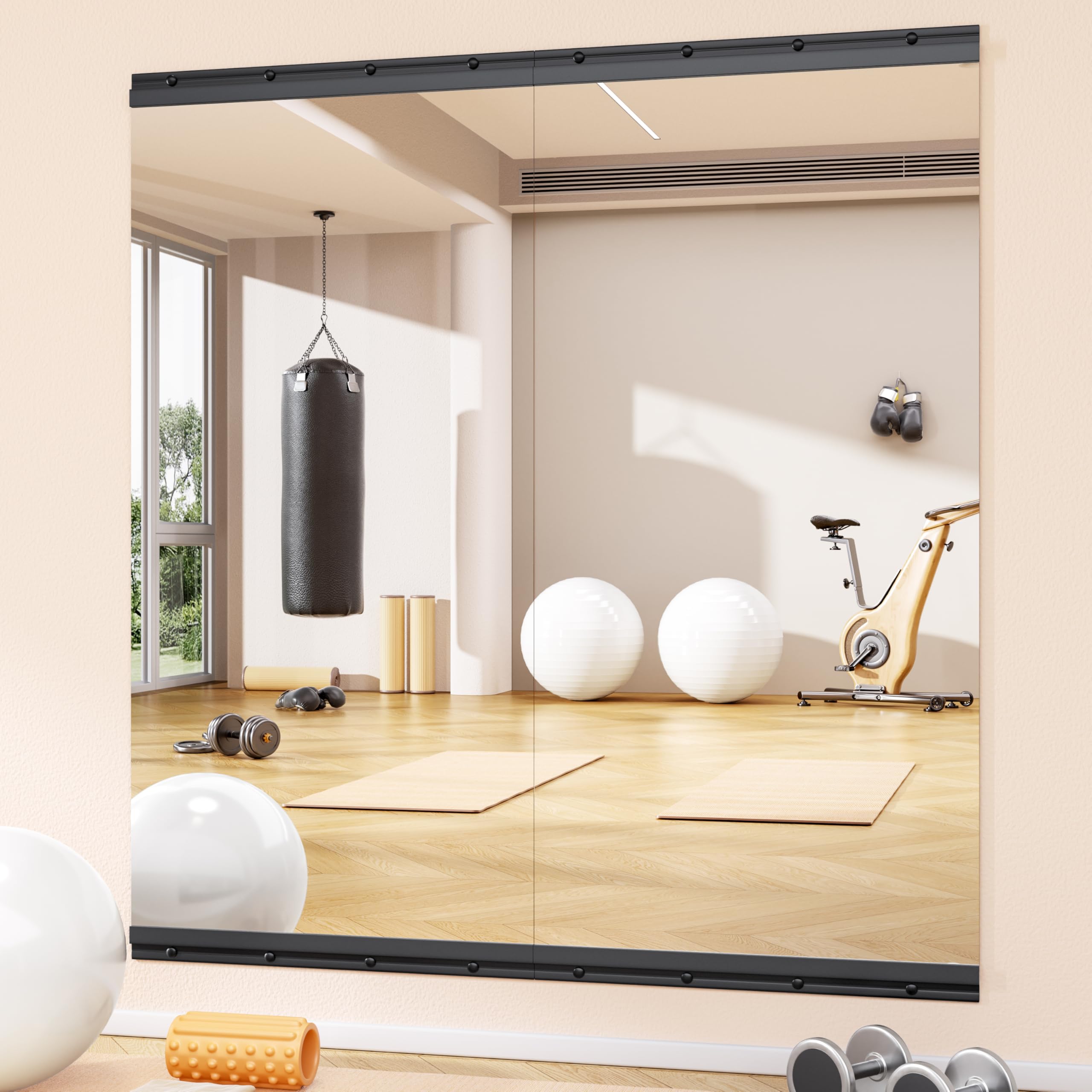 Hasipu 2 Pcs 48x24 Home Gym Mirror Frameless Tempered Glass