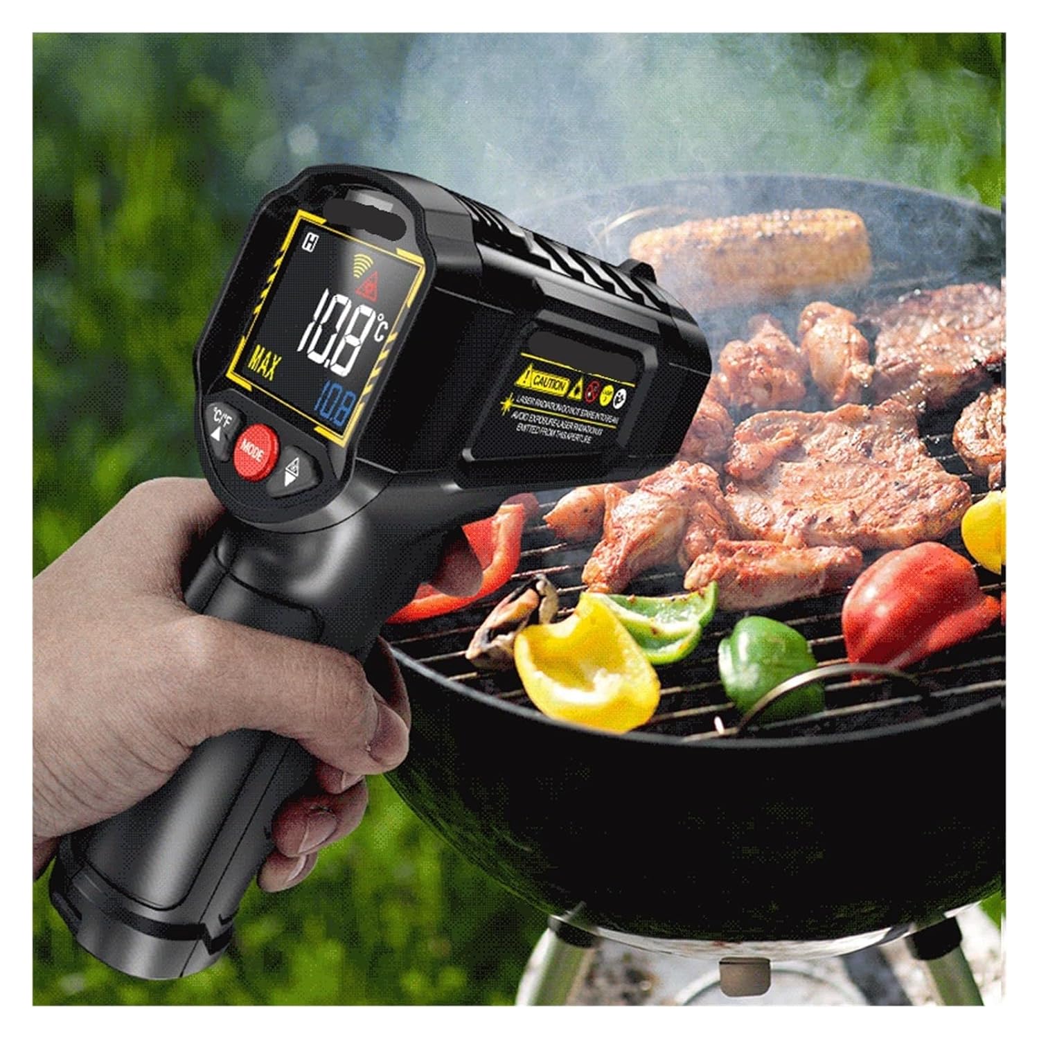 TH203 Digital Infrared Thermometer Smart Industrial -50~600℃ Temperature Meter Non-Contact Pyrometer Tester IR Hygrometer(Red)