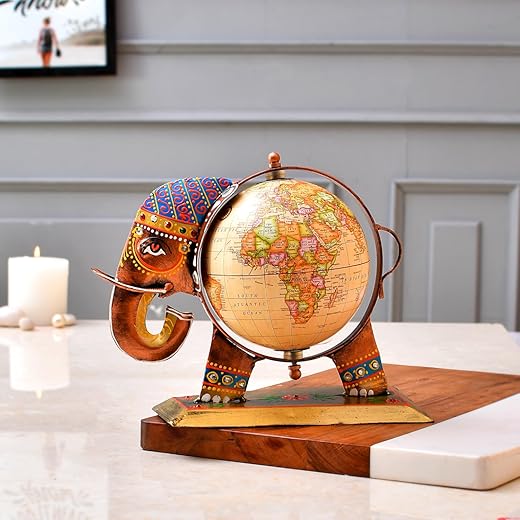 CraftVatika Decorative Metal Elephant Globe