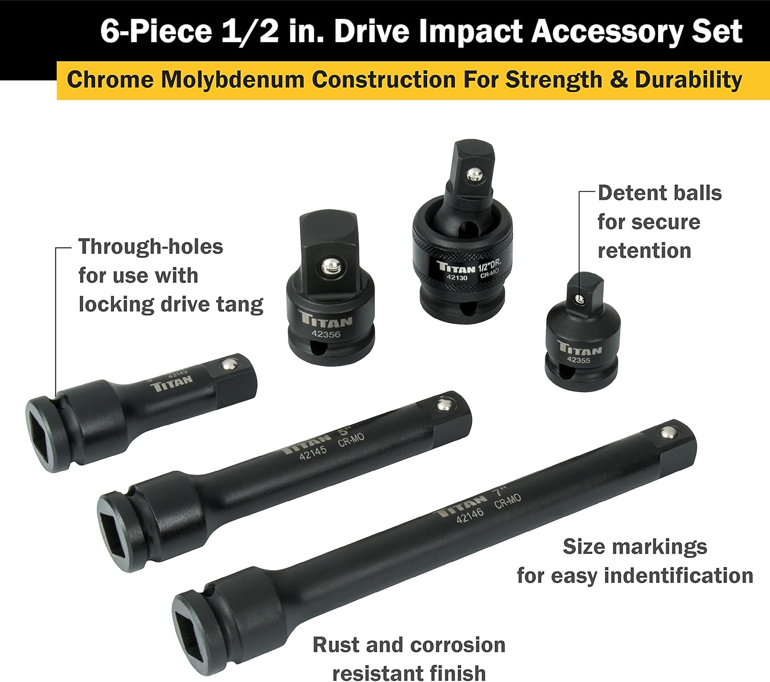 Titan 42100 6-Piece 1/2-Inch Drive Impact Socket Accessory Set