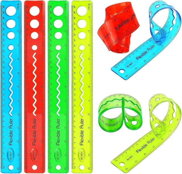 AIEX 8 Packs 4 Colors Flexible Ruler 12 Inch Soft Plastic Ruler Clear Straight Ruler with Inches and Metric for Workshop Office School Home Supplies