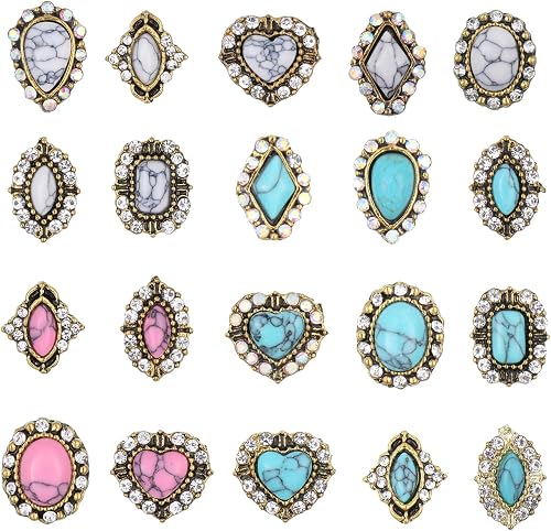 20 Pcs Western Style Nail Charms, Turquoise Nail Gems for Acrylic Nails, Gel Nails, Press On Nails and DIY Jewelry Making Supplies,Music Festival, Cowboy Theme Party Nail Art Decor