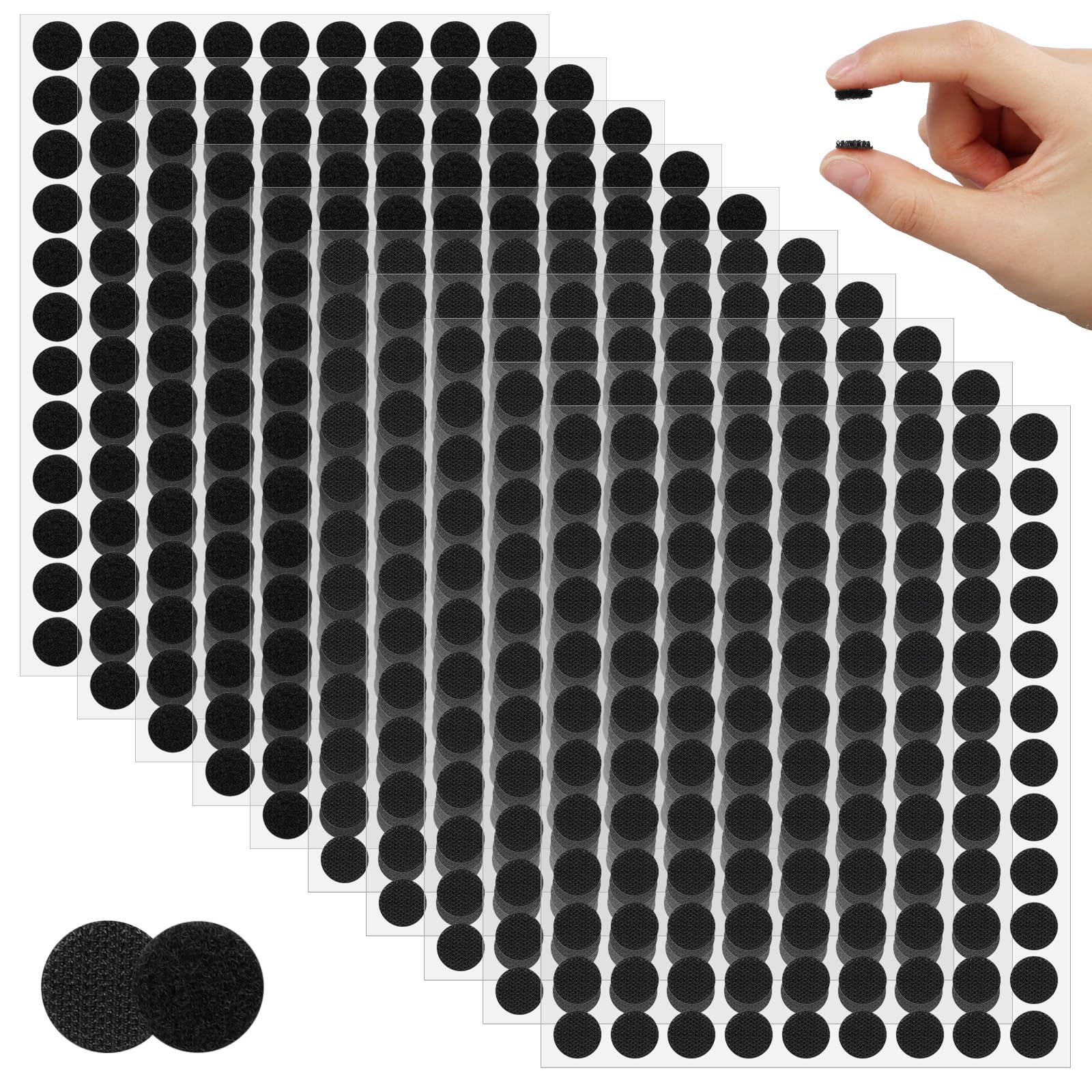 NUTKIT 1080PCS 10 mm Self-Adhesive Hook and Loop Dots (Blcak)