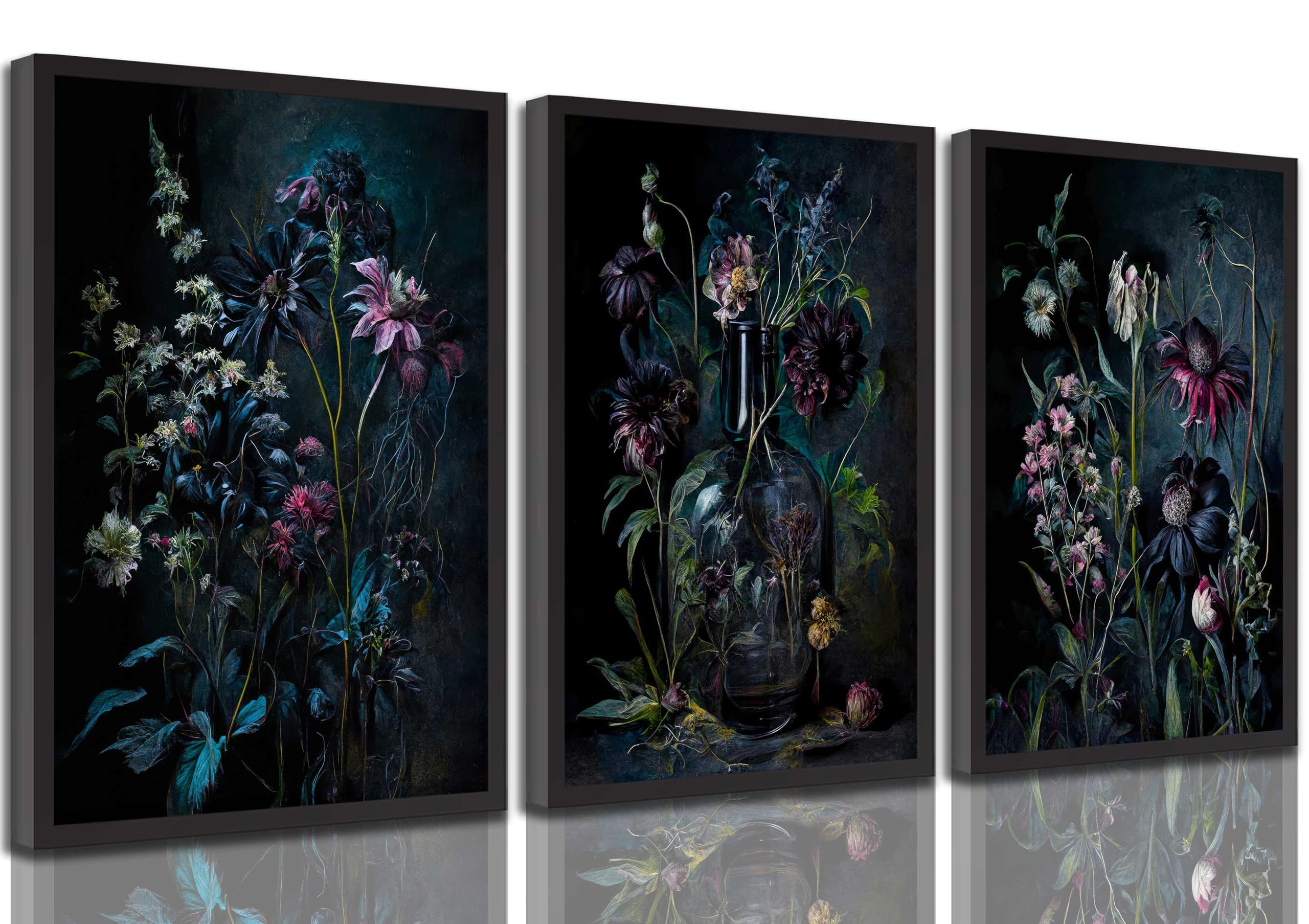 3 Pcs Dark Academia Floral Canvas Wall Art Vintage Moody Flowers Apothecary Botanical Macabre Gothic Painting Picture Wall Decor Poster Print Artwork