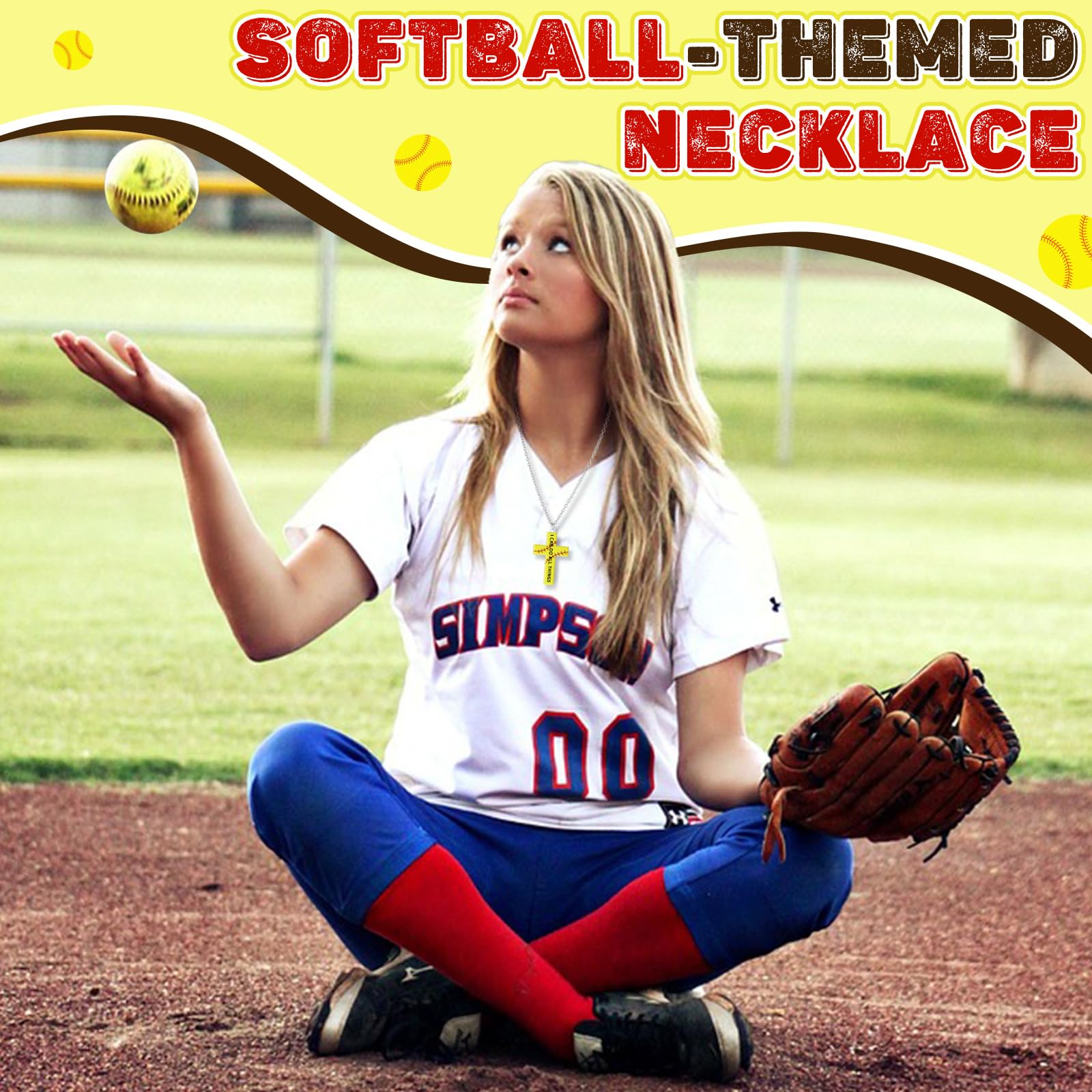 Kigeli 24 pezzi Softball Cross Sport Collana Gioielli Softball Catena Accessori ispiratori Fan Regalo per le Donne Accessori di squadra Softball Amanti Bomboniere