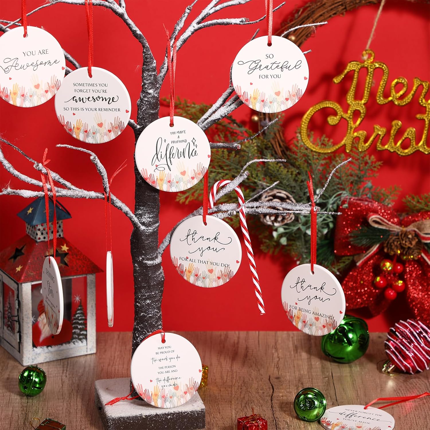 Nuogo 40 Pcs Volunteer Appreciation Gifts Thank You Gifts for Social Worker 10 Styles Volunteers Ceramic Hanging Ornaments for Teacher Staff Nurses Employees