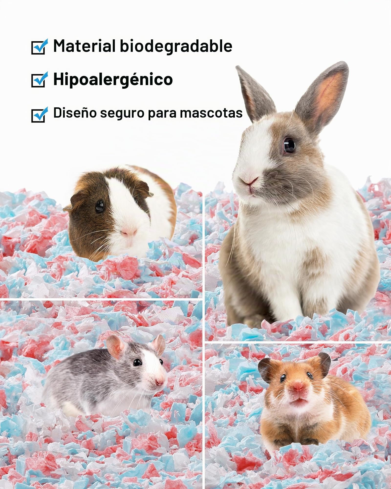 BUCATSTATE Lecho para Hámsteres 70L, Camas para Conejos Animales Pequeños, Ratones, Jerbos, Roedores, Control de Olores, Natural Lecho de Papel Súper Absorbente, 99,9% Libre de Polvo (70litros)