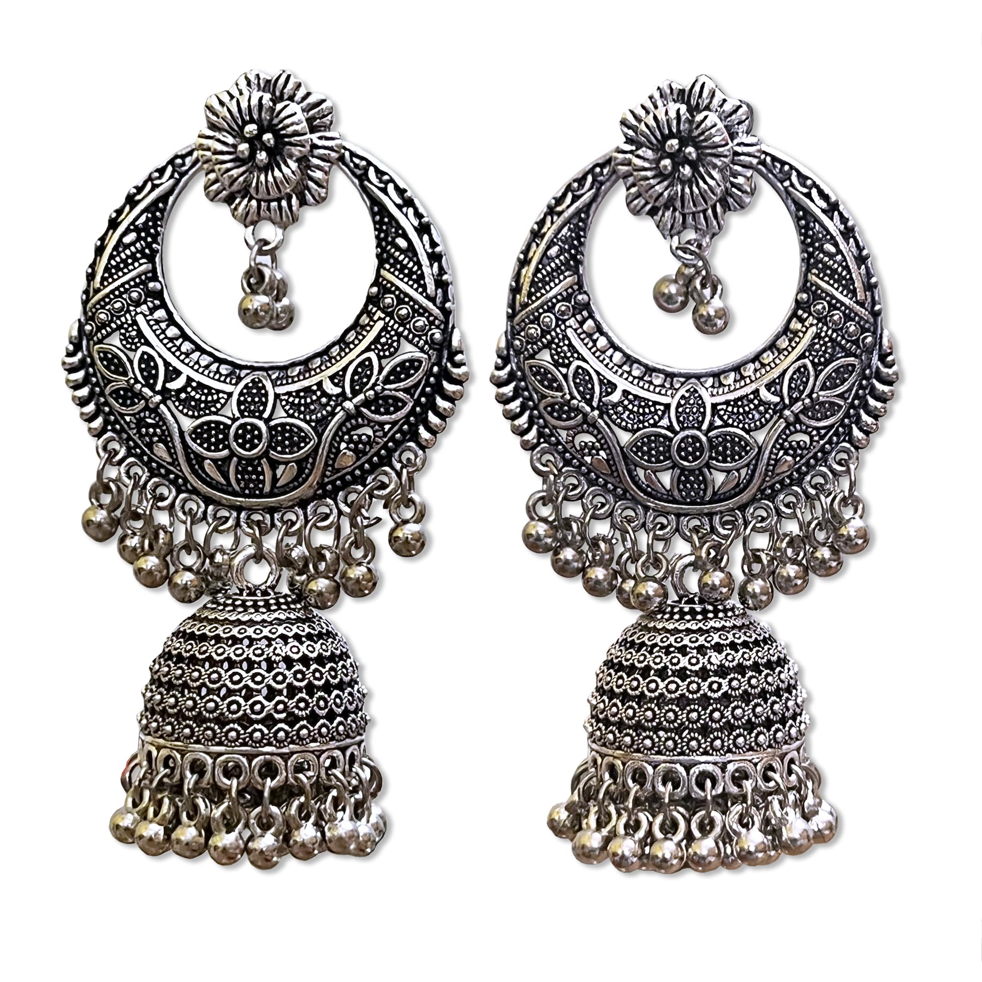 Handmade Traditional Jhumki with Moon and Flower Motif Chandbali Design Ethnic Jhumki Earrings for Women and Girls (B0D1YHVT7Z) Amazon Price History, Amazon Price Tracker