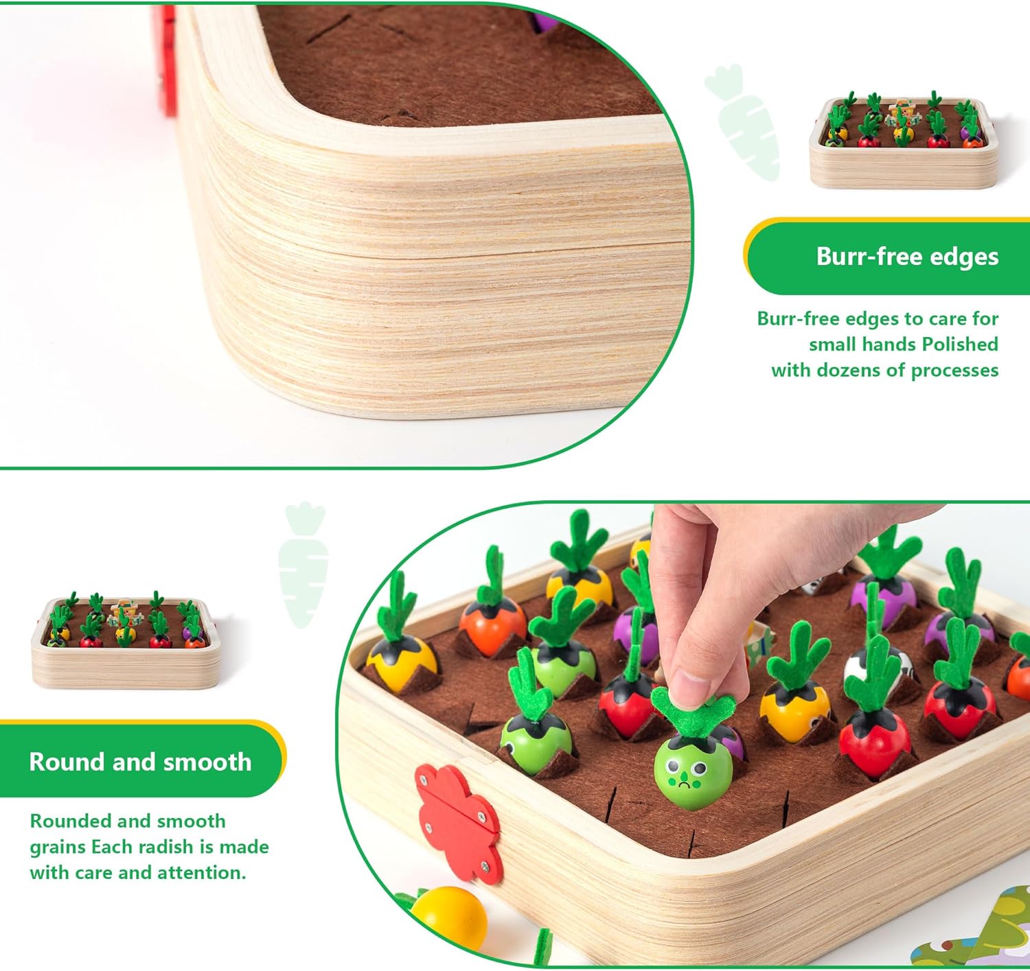 Montessori Kids Carrots Toy Carrot Harvest Game with 12 Challenge Cards Realistic Vegetables Storage Tray Educational Toys Shape Sorting Matching Puzzle Montessori Toys for Kids 3+