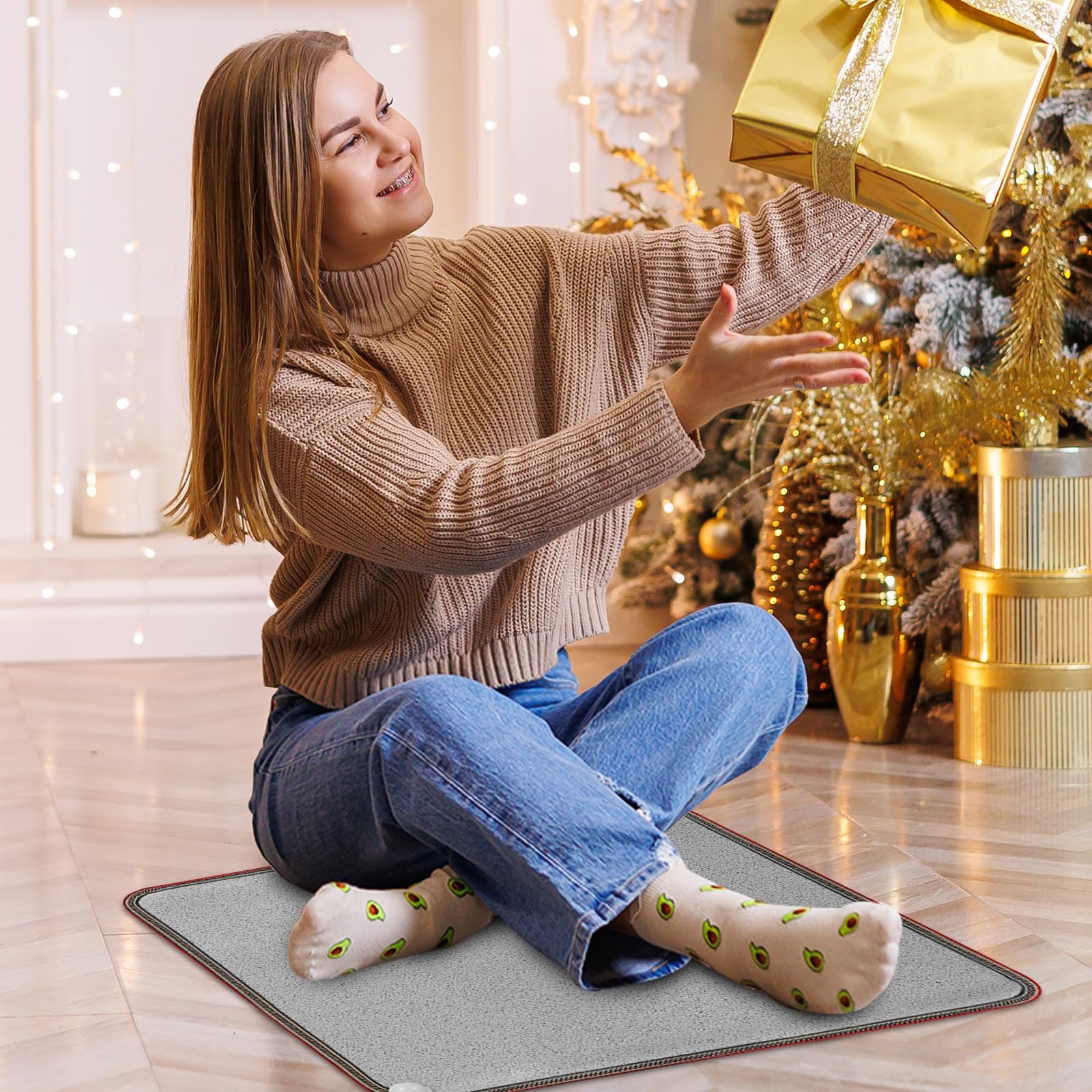 Calentador térmico de PVC de 110 V para calentador de pies debajo del escritorio, 22 x 20 pulgadas, almohadilla de calefacción eléctrica de ahorro de energía, alfombra térmica para piso 7