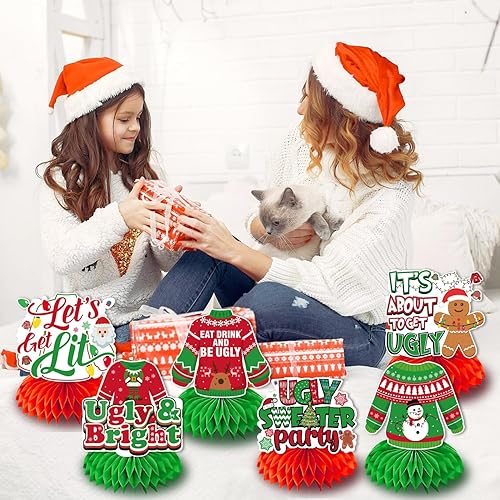 Miniatura 2 de 12 piezas de suéter feo para decoración de fiesta, centros de mesa de nido de abeja, suéter feo de Navidad, decoración de mesa de suéter feo de