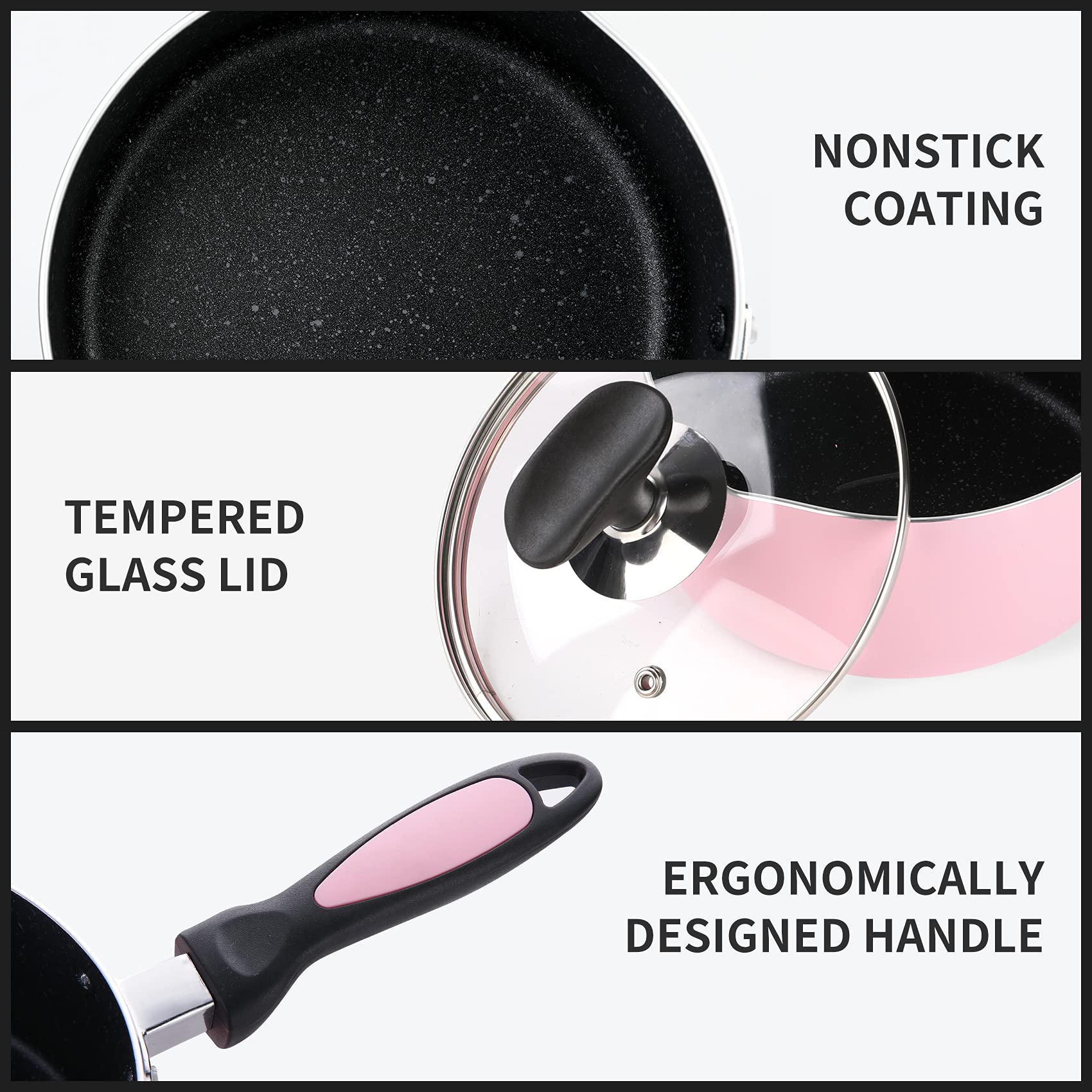 Pink Non Stick Saucepan - 2 Quart with Lid -6