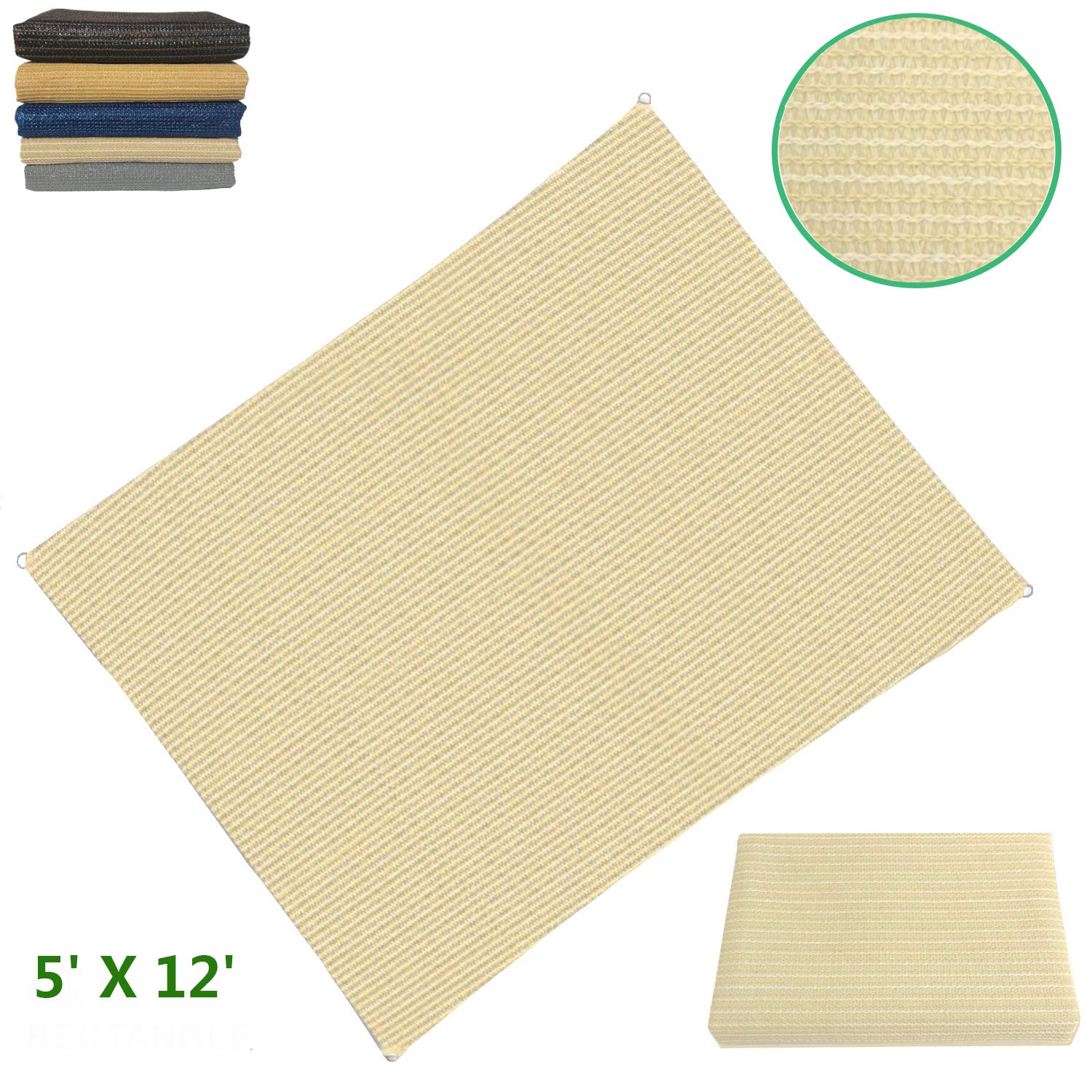 Straight Flat-Edged Sun Shade Sail Rectangular 5' x 12' Beige UV-Blocking Outdoor Canopy Fabric Cloth Awning for Pergola Patio Garden Backyard Custom Size