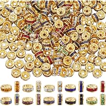 1 Box 300Pcs 10 Colors Gold Rondelle Spacer Beads Bulk Rhinestone Bead Spacers 6mm Grade A Brass Rhinestones Crystal Round Metal Charms Beads for Jewelry Making Bracelets Earrings DIY Crafts