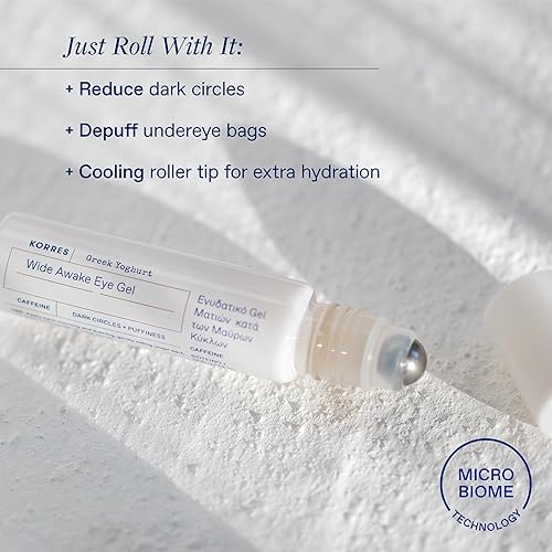 Miniatura 2 de KORRES Greek Yoghurt Wide Awake Eye Gel Serum con ácido hialurónico y cafeína para ojeras y ojos hinchados, Roller Ball, iluminador e hidratante,