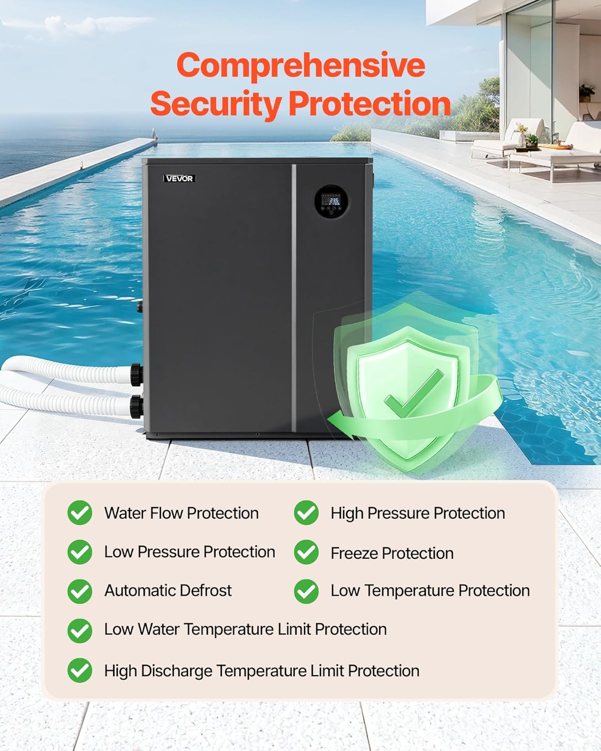 VEVOR 104790 BTU Inverter Pool Heat Pump, All-DC Technology Electric Heater for In-Ground Pools up to 27,738 Gal, WiFi App Remote Control with Multiple Protection for Swimming Parties