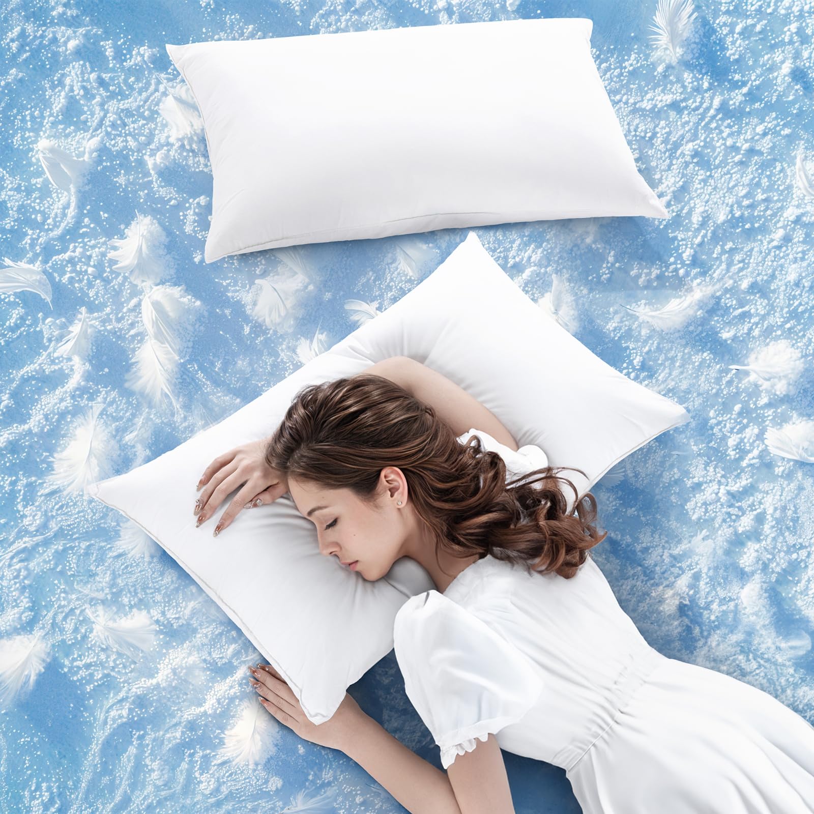 LBRO2M Canadian Fluffy Goose Down Pillow King Size 1050 Fill Power 80 Goose Down with 600TC 100 Cotton