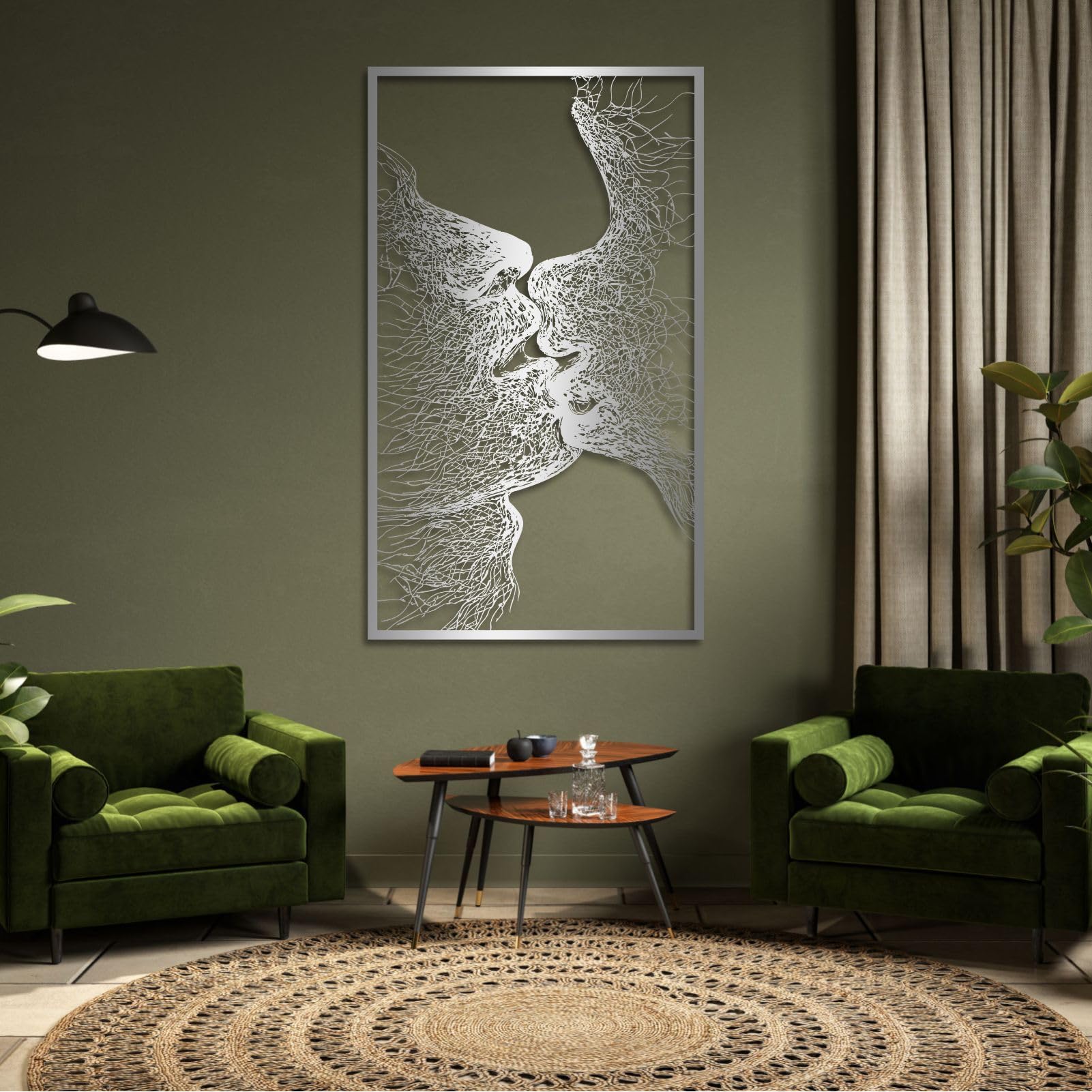 Decorazione da parete in metallo, motivo: coppia che si baciano, romantica decorazione astratta per soggiorno, camera da letto, bagno