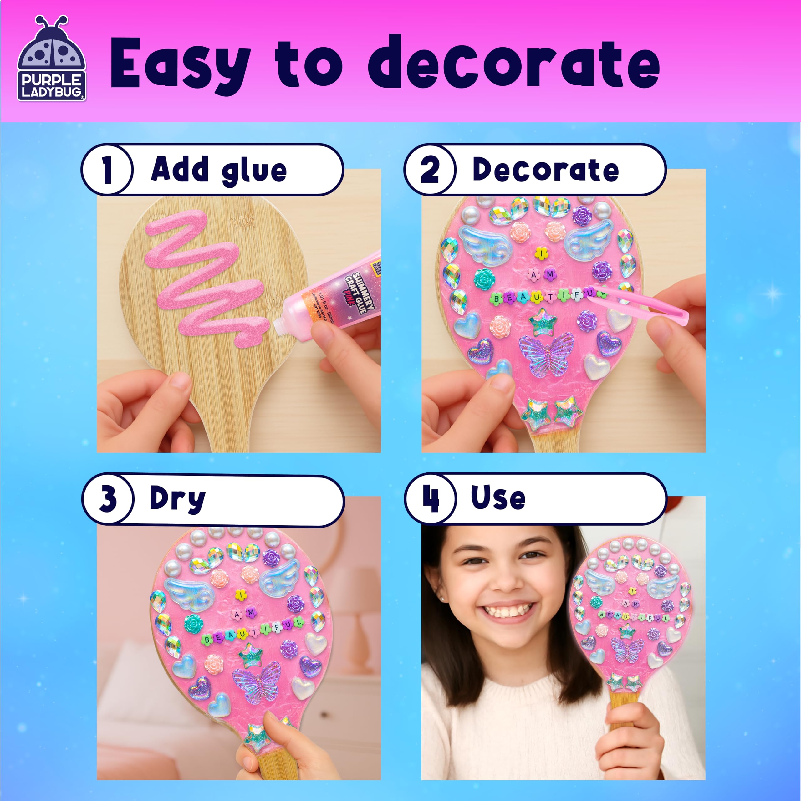 Bling Out Your Mirror Craft Kit for Girls - Decorate Your Own Craft Set with Wooden Handheld Mirror, Gems, & Beads, Girl Christmas & Birthday Gift for 5-12 Years Old, Fun Crafts for Girls Ages 4-12