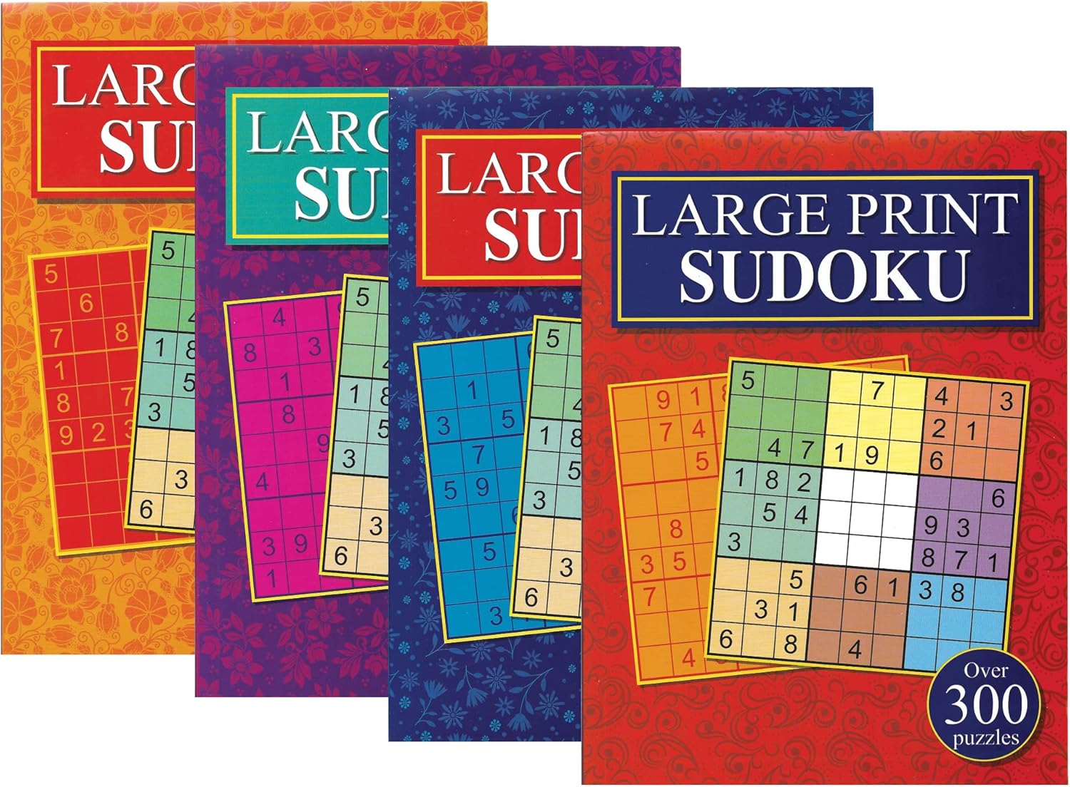 Large Print Sudoku Puzzle Books for Adults and Teens - Pack of 4 Sudoku Activity Book Set with over 300 Puzzles Each