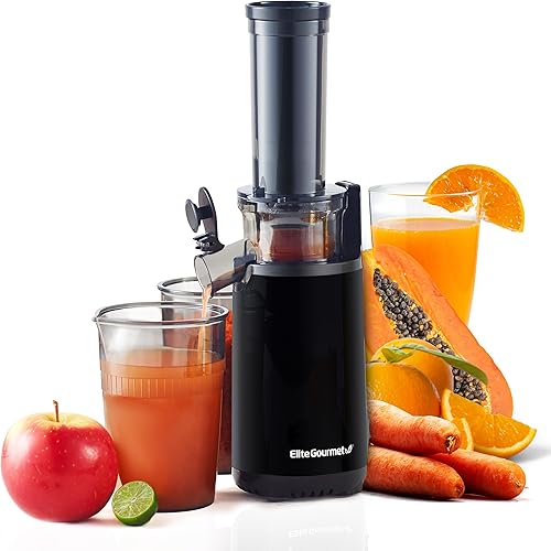Miniatura 2 de Elite Gourmet Exprimidor lento compacto de masticación, extractor de jugo de prensa en frío, sin BPA, con exprimidor eléctrico de cítricos, control