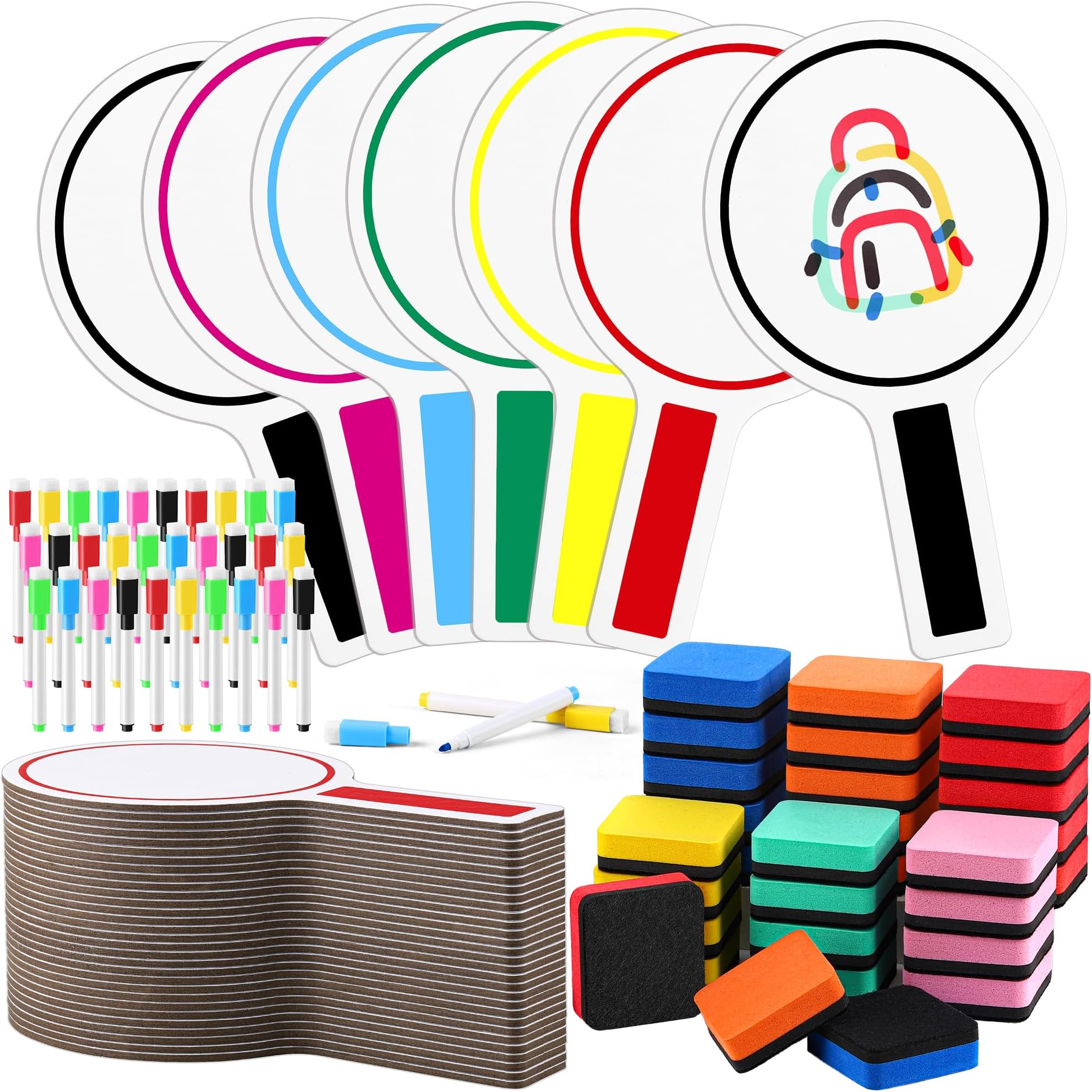 Aodaer 90 Pieces Dry Erase Answer Paddle Colorful Handheld Double Sided Dry Erase Whiteboards with 30 Marker 30 Dry Erase Eraser Mini Dry Erase Paddle for Auction Classroom Voting & Answers