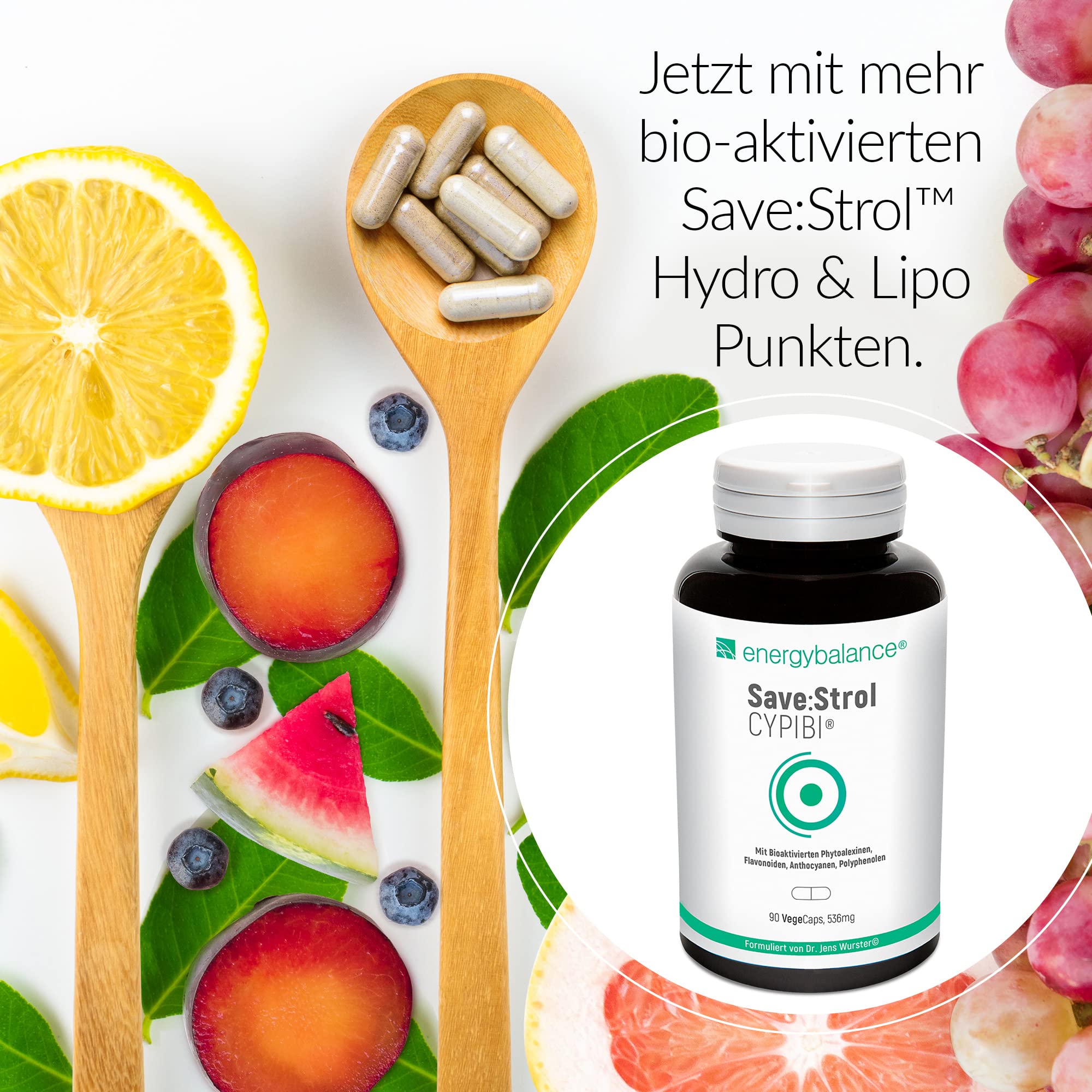 EnergyBalance Save:Strol CYPIBI - Kapseln mit Polyphenolextrakt und Anthocyane aus Heidelbeerextrakt - Pflanzlich, Natürlich - Qualität aus der Schweiz - 90 VegeCaps à 536 mg