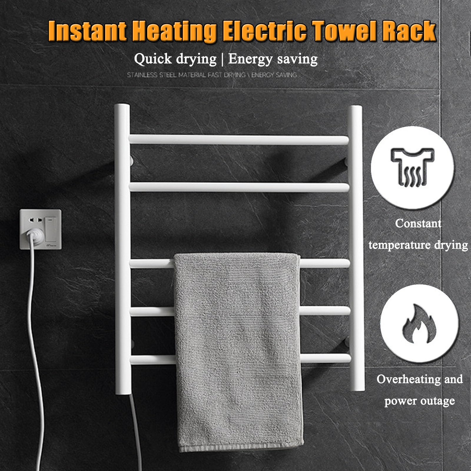 Portasciugamani Elettrico, Grande Scaldasalviette Riscaldato Elettrico da Parete, Termoarredo Radiatore Bagno Acciaio inossidabile 304 Con Controllo termostatico,Bianca,Hardwired
