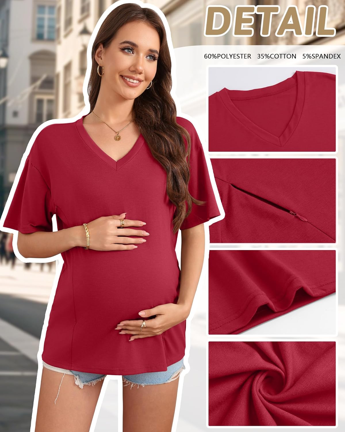 3 Pack Women's Oversize Nursing Shirts for Breastfeeding with Hidden Zippers Loose Fit Short Sleeve Maternity Tops - Image 4