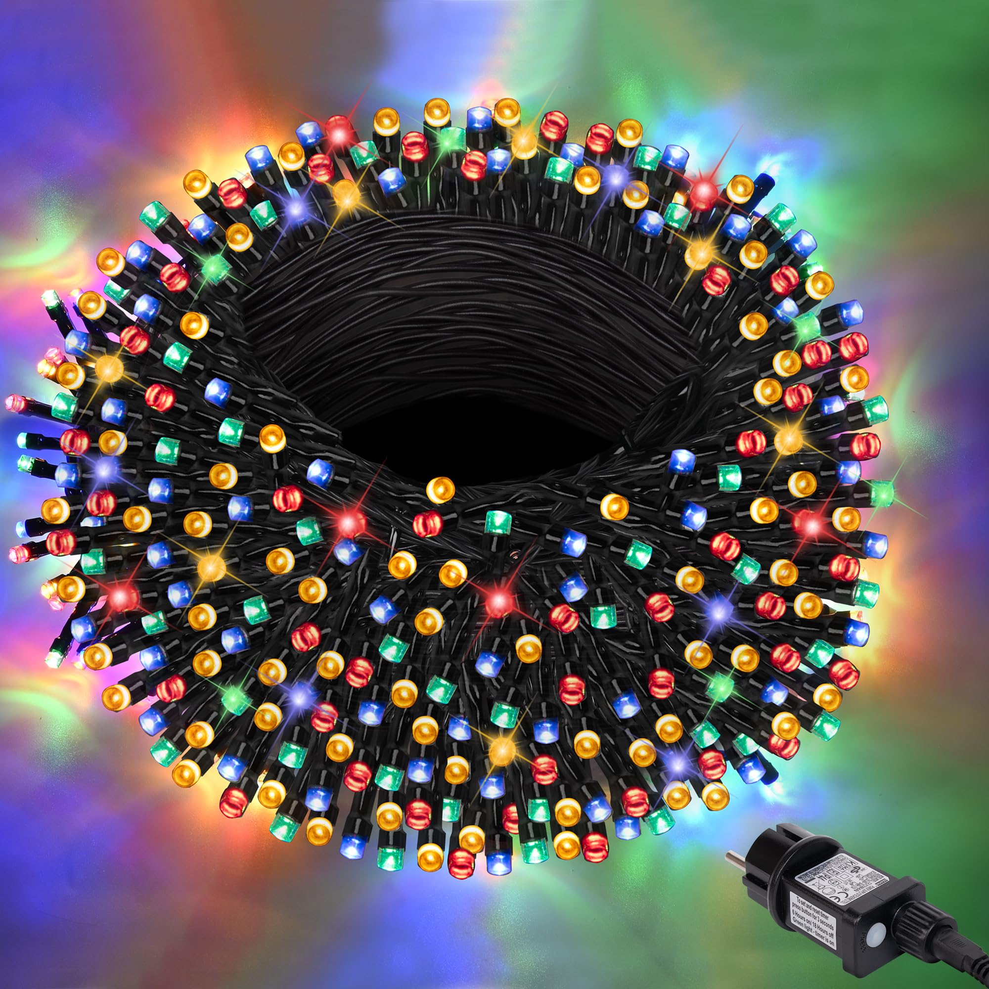 LED Lichterkette Außen, 100 m 800 LED Weihnachtsbaum Lichterkette, 8 Modi LED Lichterkette Innen mit Timing- und Speicherfunktion Für Weihnachten, Party, Hochzeit, Garten, Balkon Deko (Bunt)