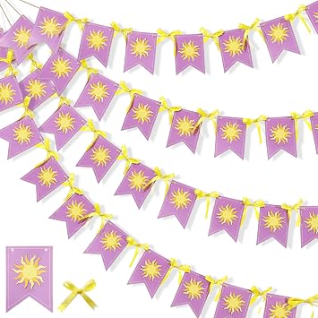 TaoBary Purple Sun Flag Banner,Purple Princess Birthday Decorations Fairy Tale Sun Party Banner Hanging Bunting for Wedding Bridal Shower Bachelorette Party SuppliesFishtail