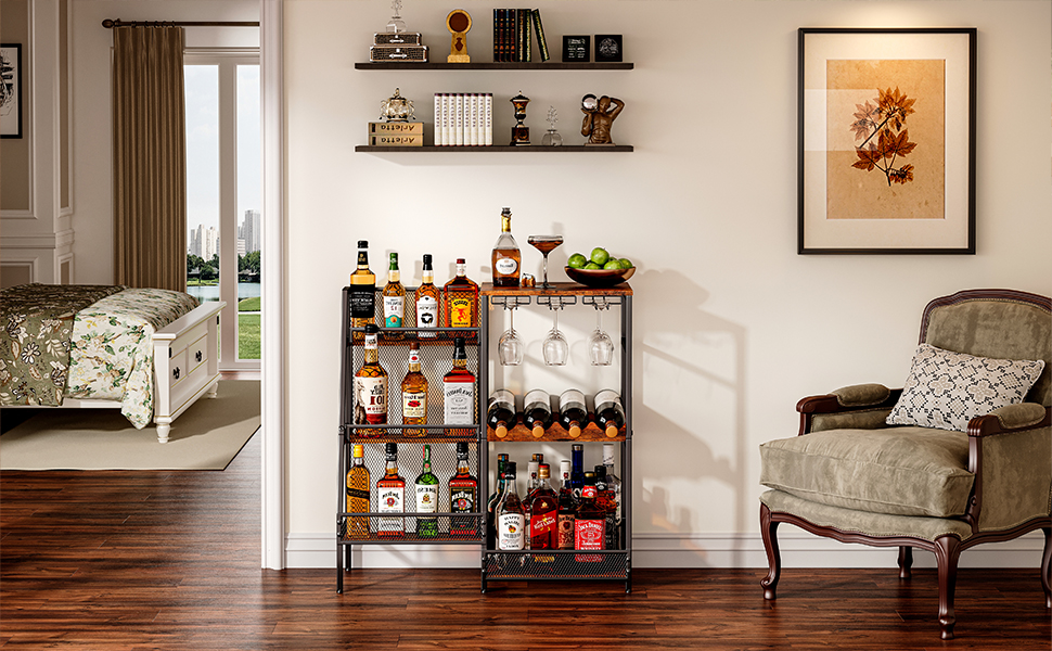 ★ Private Bar Counter Set Versatile Liquor Stand for Home Bar, Wine Rack Freestanding Floor