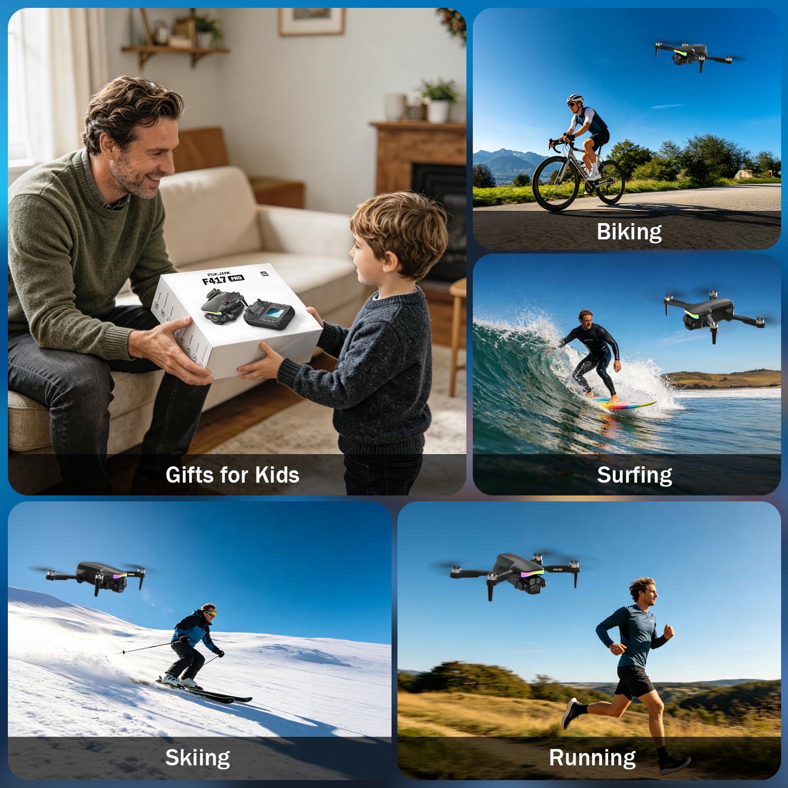 F417PRO FPV Drohne mit Kamera für Erwachsene Kinder Anfänger, LCD Bildschirm Fernbedienung, 1080P Mini Drohne mit bürstenlosem Motor, 3D-Flip, Type-C, unter 249g, Geschenke für Jungen und Mädchen