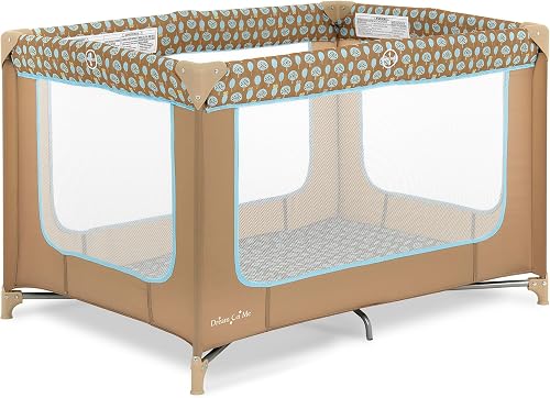 Dream On Me Zodiak Portable Playard in Coffee and Blue, Lightweight, Packable and Easy Setup Baby Playard, Breathable Mesh Sides and Soft Fabric - Comes with a Removable Padded Mat