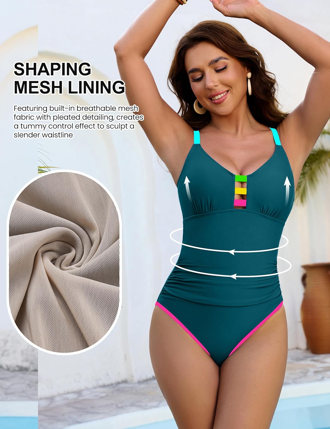 Blooming Jelly Womens Bathing Suit Tummy Control One Piece Swimsuit Sporty Swim Suits 2026 Neon Color Block Swimwear - Image 5