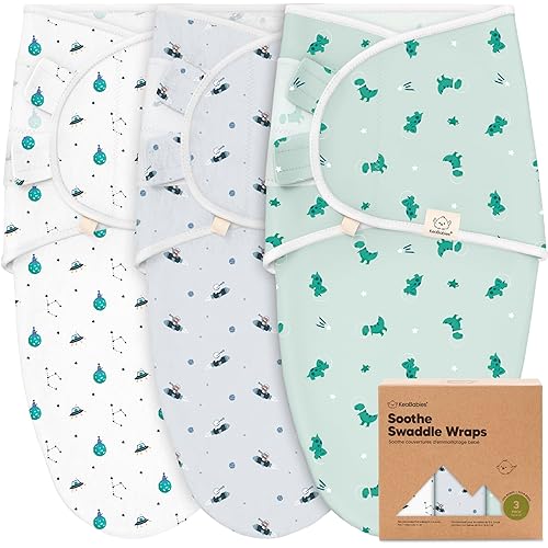 Vista 378 de Paquete de 3 sacos de dormir orgánicos para bebé, saco de envolver para recién nacido, pañales ergonómicos para bebés de 0 a 3 meses, pañales