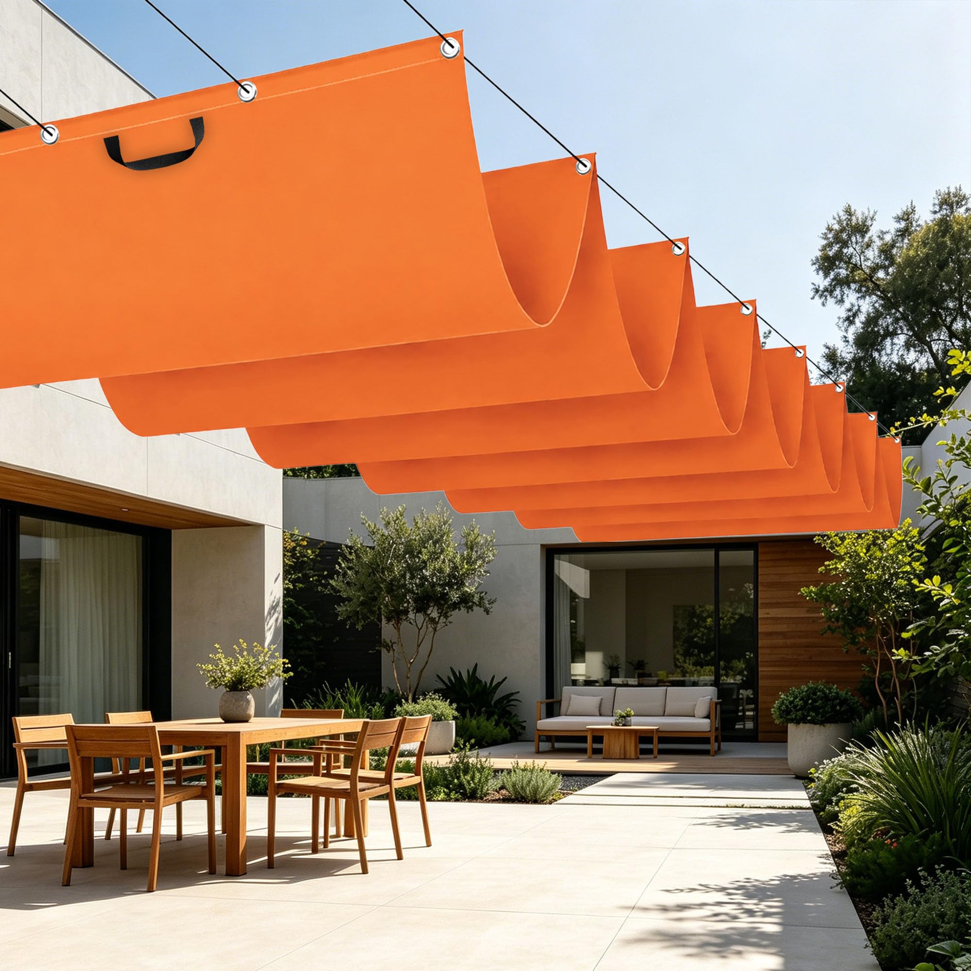 Toile d'ombrage rétractable 700x380 cm orange imperméable pour terrasse