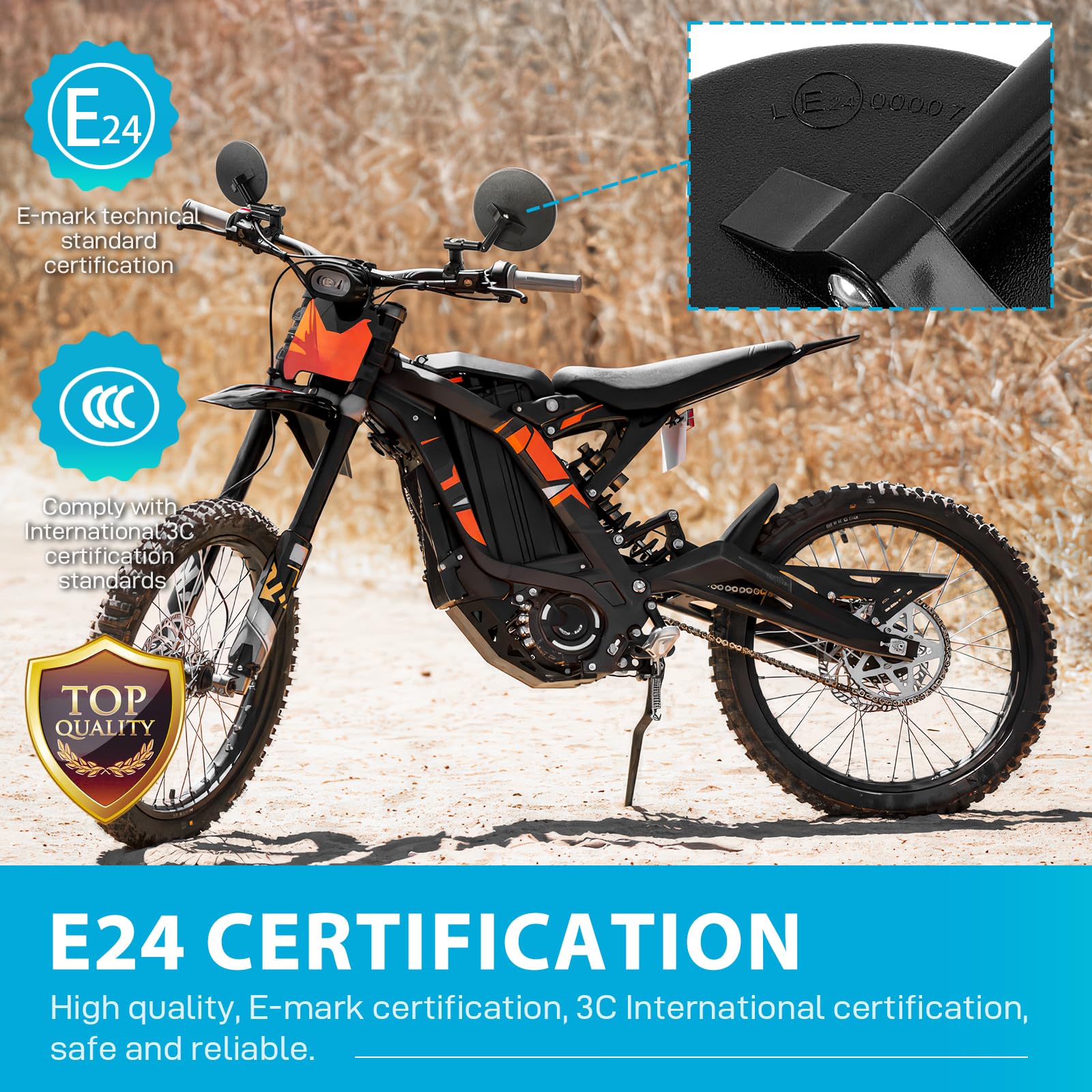 DREAMIZER Rétroviseur de guidon de moto 7/8" 22mm, E24 Homologués rétroviseur de guidon de moto, rétroviseur latéral de moto rond rotatif à 180° compatible avec Dirt Bike Enduro ATV Quad