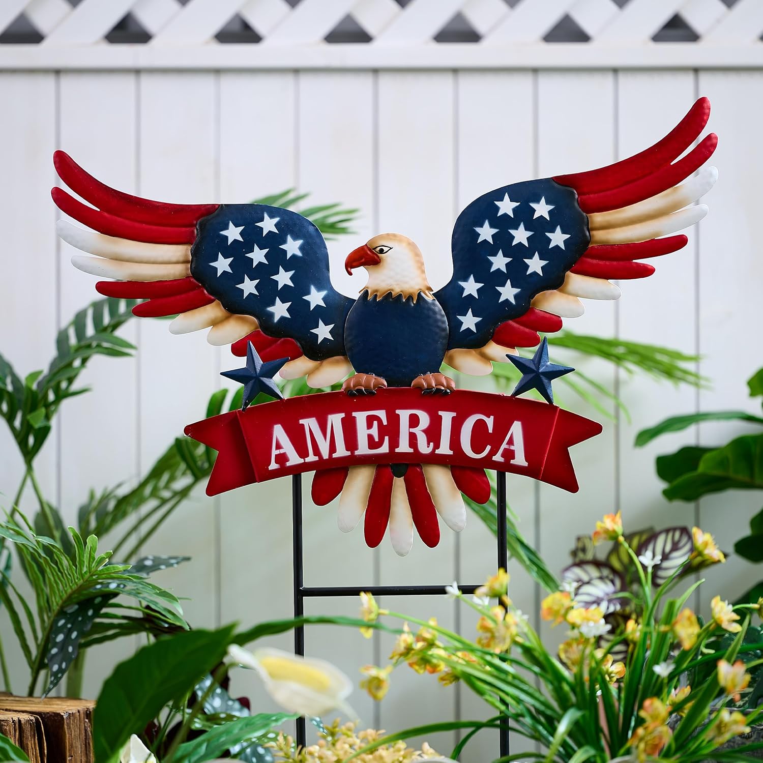 TERESA'S COLLECTIONS Memorial Day Garden Decor,4th of July Decorations for Outdoor Decor,Patriotic Eagle Metal Yard Art Sign for Outside,Decorative Garden Stake for Lawn,Independence Day Gifts