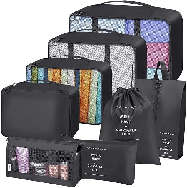 Packing Cubes for Suitcase 8 PCS Packing Cubes for Travel Waterproof Lightweight Travel Cubes (Black)
