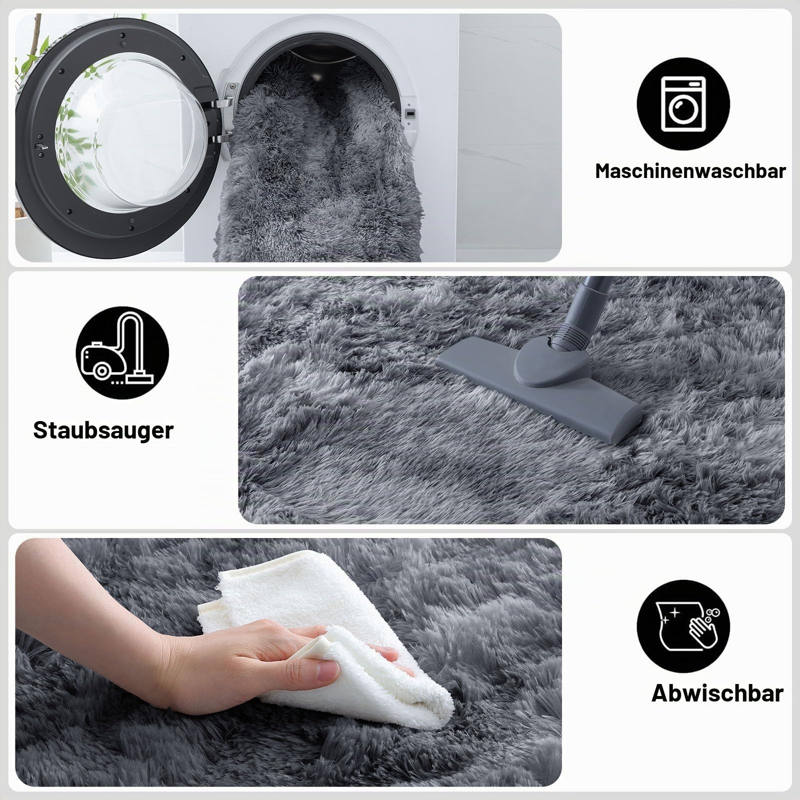 Homaxy Hochflor Flauschig Teppich Wohnzimmer Groß Teppiche, 160x220 cm | Anti-Rutsch Unterseite Weich Wohnzimmerteppich Waschbarer Moderner Matte fürs Kinderzimmer Schlafzimmer, Dunkelgrau
