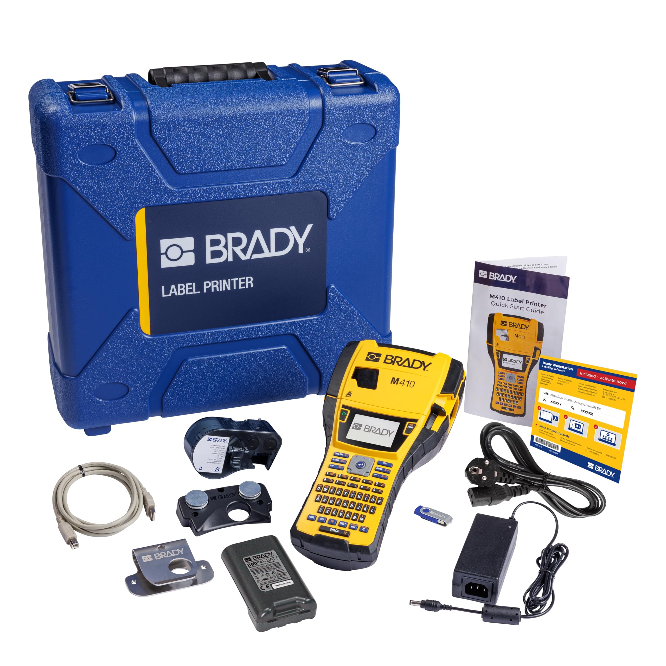Brady M410 Kit Stampante Portatile per Etichette + Software - Dispositivo di Etichettatura Industriale in Ambienti Difficili - incl. Custodia, Cavo per EU e Cartuccia di Etichette - Sostituisce BMP41