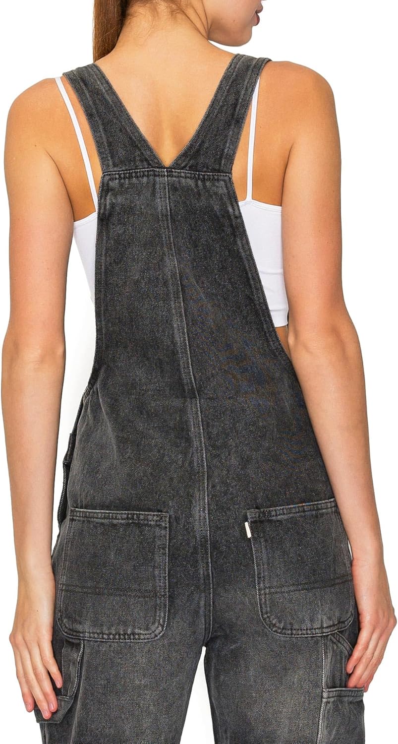 Womens Denim Low Rise Straight Leg Overalls - Image 5