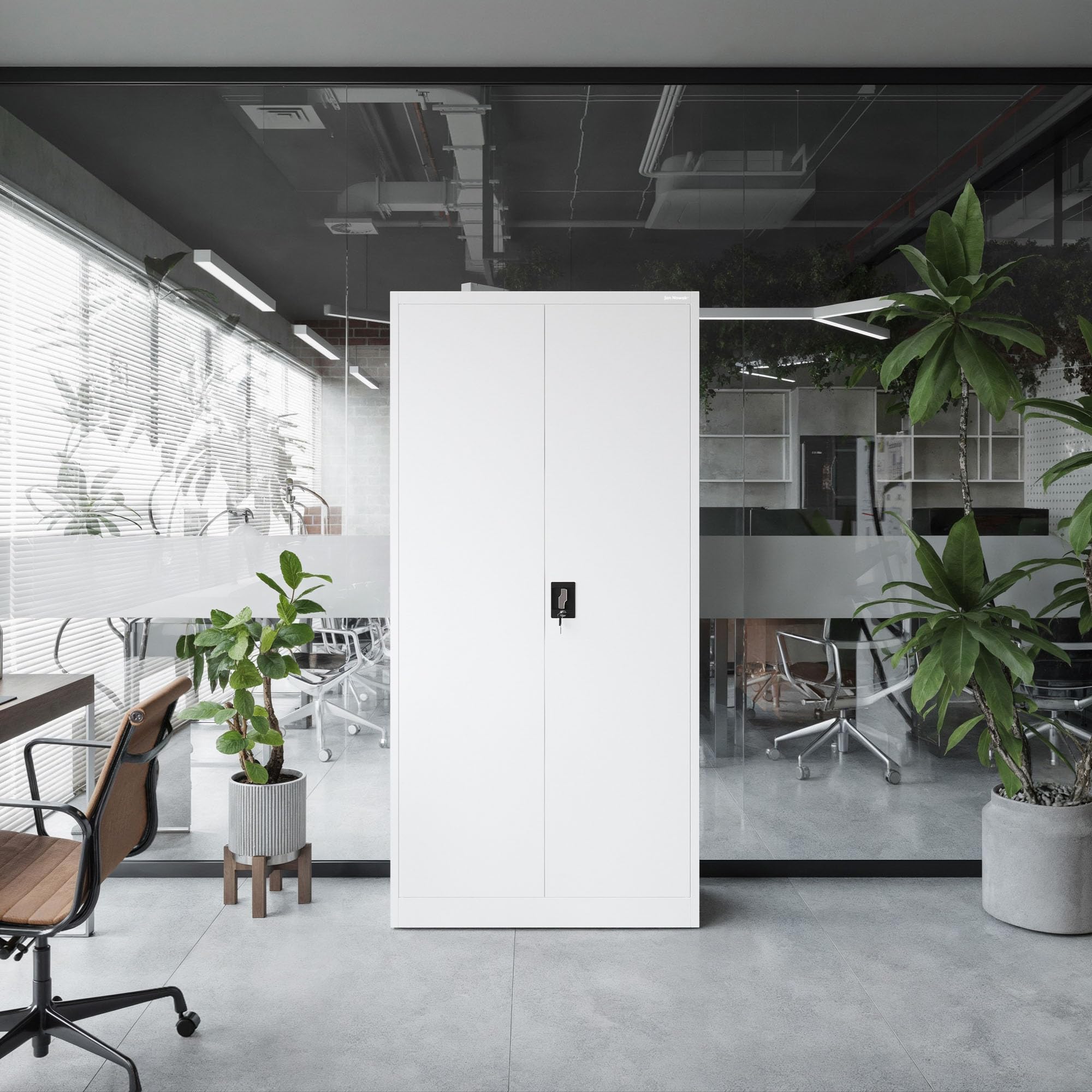 Jan Nowak Metallschrank Jan 185 x 90 x 40 cm - Metall Aktenschrank Abschließbar mit 2 Türen, Mehrzweckschrank mit 5 Ebenen, Büroschrank aus Stahlschrank mit Pulverbeschichtung - Weiß