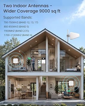 Hiboost Cell Phone Signal Booster-Upgraded Dual-Antenna, Covers up to 9,000 sq ft and Boost 5G and 4G LTE Signals for All US Carriers (Verizon, AT&T, T-Mobile and More), FCC and App Support, 70dB