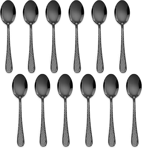 Miniatura 8 de 12 cucharas de café doradas, cucharas de espresso de acero inoxidable E-far de 6 pulgadas, pequeñas cucharas de metal para cofreazúcarté, diseño
