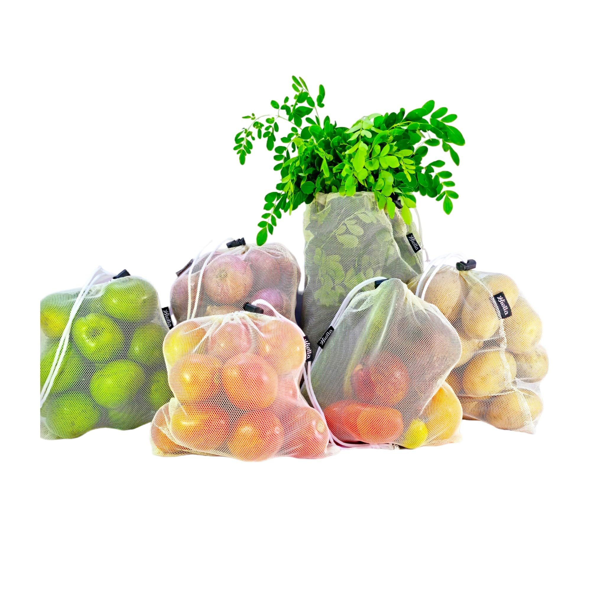 Kiella Reusable Mesh Net Storage Bags for Vegetables and Fruits | Ultimate Fridge Storage Solutions for Greens & More| Eco-Friendly, Washable, Multi-Purpose Bags With Drawstrings (Off-White) (9) (B0D6Z11FSW) Amazon Price History, Amazon Price Tracker