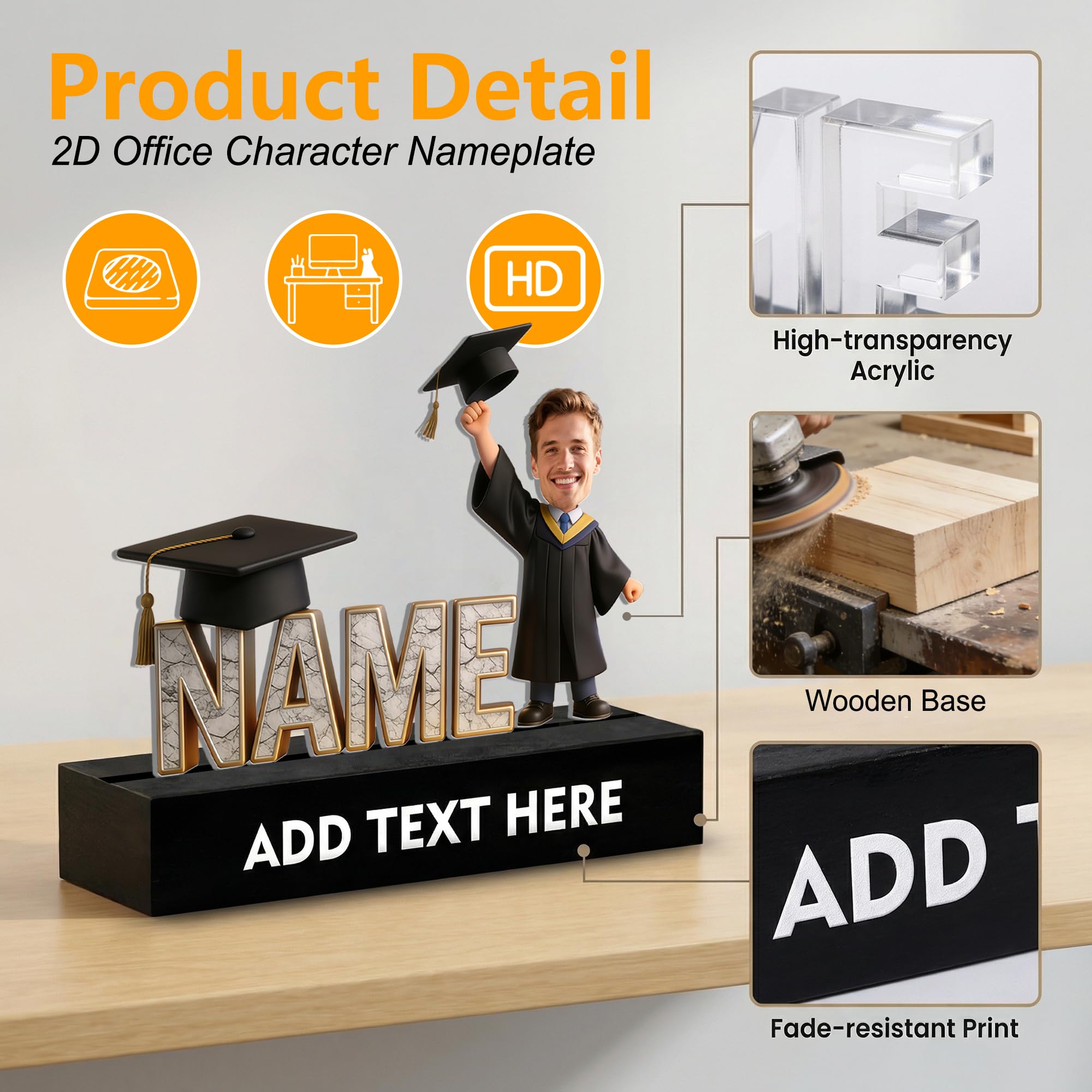 Regalo Personalizado para Graduación Figura Personalizada con Foto en Caricatura Acrílico Decoración Escritorio Regalo Detalle Único para Graduados, Hija Hijo Amigos o Compañeros en su Día Especial